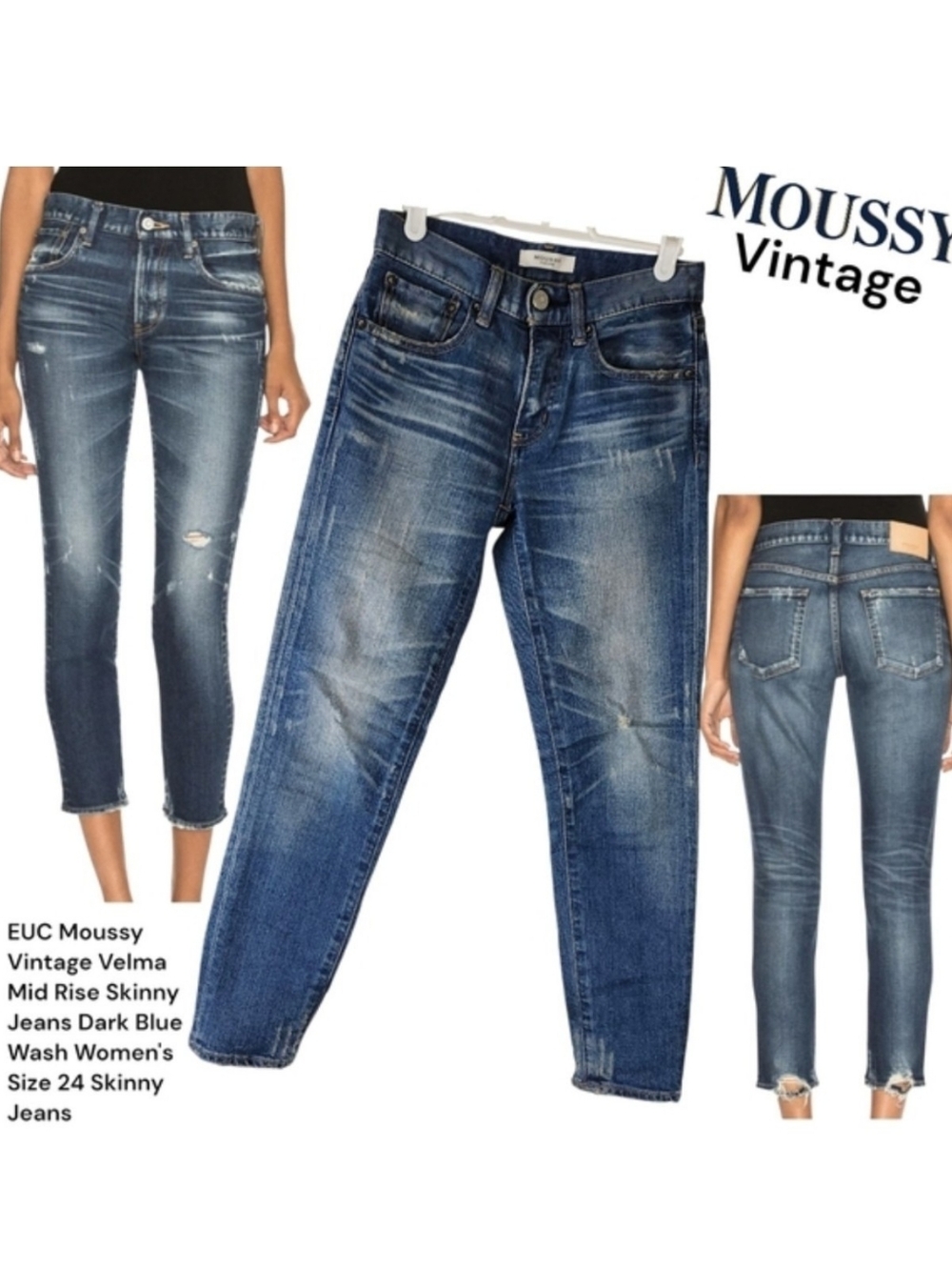 Moussy Vintage Velma Mid Rise Skinny Jeans distressed 025DSC12-1050 Women's 24